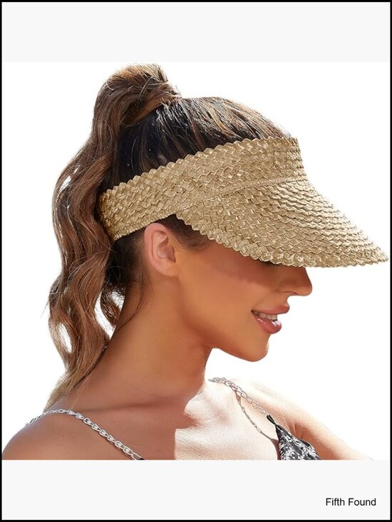 Handmade Wheat Straw Sun Visor Hat, SPF 50, Packable Beach Accessory main image 4